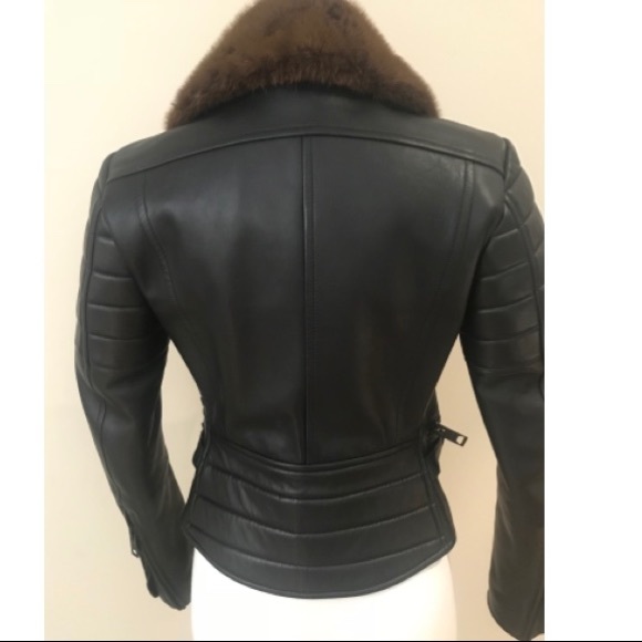Burberry Prorsum Black Leather Jacket Mink Collar - Picture 2 of 8